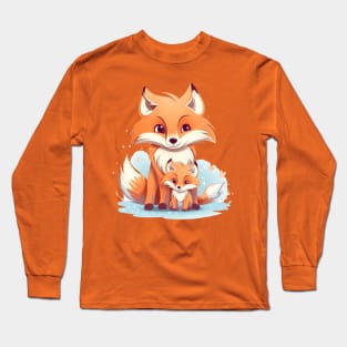 Mama Fox and Cute Baby Fox Long Sleeve T-Shirt